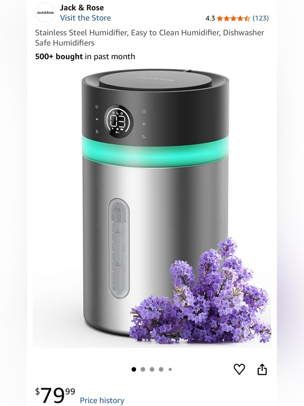 Jack & Rose  Stainless Steel Ultrasonic Humidifier with Led Light Aroma Therapy
